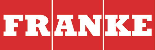 Weißes „FRANKE“-Wortzeichen in fetter Blockschrift aufgeteilt in drei Segmente vor leuchtend rotem Hintergrund