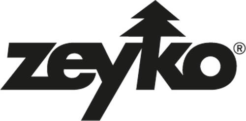 Schwarzes „zeyko“-Logo mit stilisiertem Pfeil nach oben, der den Buchstaben „k“ bildet, auf weißem Hintergrund
