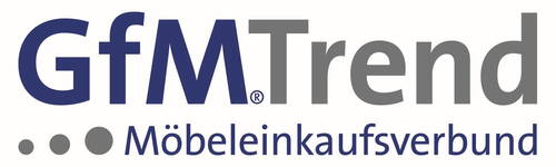 GfM-Trend Logo mit blau-grauem Schriftzug und Unterzeile „Möbeleinkaufsverbund“ sowie drei grauen Punkten links darunter