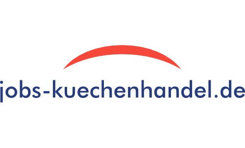 Logo mit rotem Bogen über der blauen Wortmarke „jobs-kuechenhandel.de“ auf weißem Hintergrund
