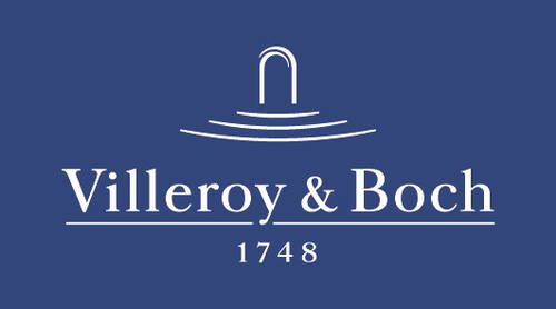 Villeroy-&-Boch-Logo in Weiß auf dunkelblauem Hintergrund mit stilisierter Brunnen-Grafik und der Jahreszahl 1748