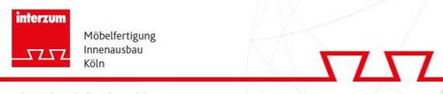 Interzum-Logo mit rotem Schriftzug und grafischer Linie für Möbelfertigung und Innenausbau in Köln