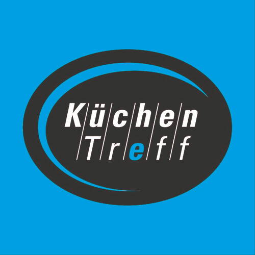 Rot-weißes KüchenTreff-Logo mit ovalem Rahmen und typografisch hervorgehobener roter Buchstabe „e“ in der Wortmarke