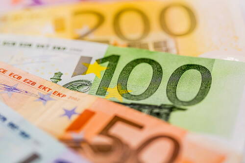 Mehrere bunte Euro-Banknoten, darunter 50-, 100- und 200-Euro-Scheine, liegen fächerförmig übereinander.