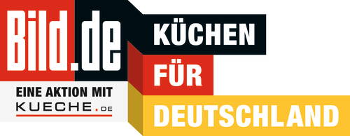 Grafische Kampagnenüberschrift „Küchen für Deutschland“ mit den Logos von Bild.de und KUECHE.de in roten, schwarzen, weißen und gelben Blöcken