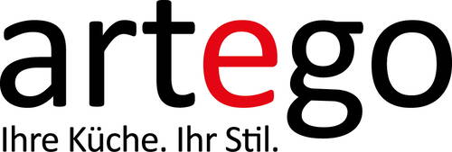 artego-Logo mit rotem Buchstaben „e“ und dem Slogan „Ihre Küche. Ihr Stil.“ darunter