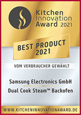 Auszeichnung „Kitchen Innovation Award 2021“ als „Best Product“ für den von Verbrauchern gewählten Samsung Dual Cook Steam Backofen