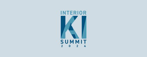 Minimalistisches Logo „INTERIOR KI SUMMIT 2024“ mit großem, geometrisch gestalteten KI-Schriftzug in Blautönen auf hellblauem Hintergrund