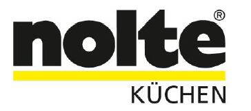 Schwarzes „nolte“-Logo mit gelbem Unterstrich und dem Schriftzug „KÜCHEN“ in Großbuchstaben darunter