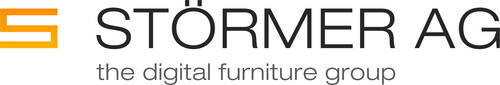 Störmer AG Logo mit orangefarbenem stilisiertem „S“ und grauem Schriftzug „STÖRMER AG – the digital furniture group“
