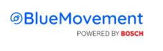 BlueMovement Schriftzug mit blauem Logo-Symbol links und dem Zusatz „POWERED BY BOSCH“ in grauer und roter Schrift rechts