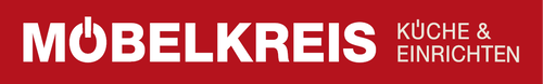Rotes Logo mit weißem Schriftzug „MÖBELKREIS“ und dem Zusatz „KÜCHE & EINRICHTEN“