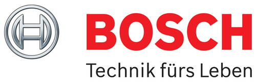 Bosch-Logo mit silbernem Kreis-Emblem links und rotem Schriftzug „BOSCH“ über dem Slogan „Technik fürs Leben“
