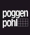 Weißes „poggen pohl“-Logo mit stilisiertem Küchenraster auf schwarzem Hintergrund