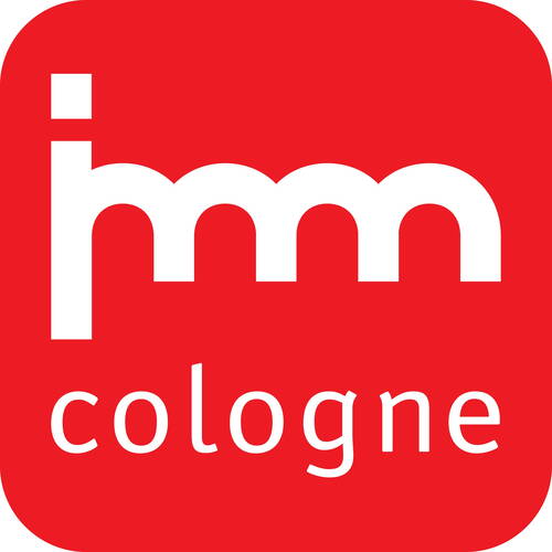 Rotes quadratisches Logo mit weißem Schriftzug „imm“ im oberen Bereich und dem Wort „cologne“ in Kleinbuchstaben darunter