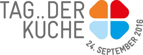 Logo „Tag der Küche“ mit grauer Schrift, vierfarbigem Kleeblatt-Symbol in Orange, Rot, Hellblau und Blau sowie dem Datum 24. September 2016 im Halbkreis angeordnet