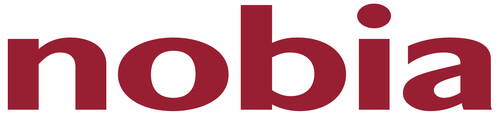 Bordeauxrotes „nobia“-Schriftlogo in fett gesetzter, abgerundeter Sans-Serif-Typografie auf weißem Hintergrund