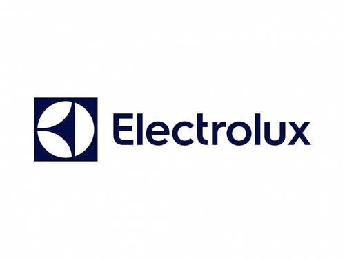 Dunkelblaues Electrolux-Logo mit stilisiertem kreisförmigem Symbol links und modernem Firmenschriftzug rechts auf weißem Hintergrund