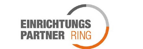 Logo mit dem Schriftzug „Einrichtungspartner Ring“ neben einem teilweise geschlossenen, grau-orangen Ringgrafik-Element
