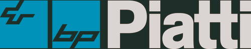 Rotes Firmenlogo mit stilisiertem weißen „bp“-Symbol links und schwarzem Schriftzug „Piatti“ in fetter Grotesk rechts