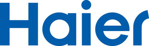 Blaues Haier-Logo mit modernem, abgerundetem Schriftzug auf weißem Hintergrund