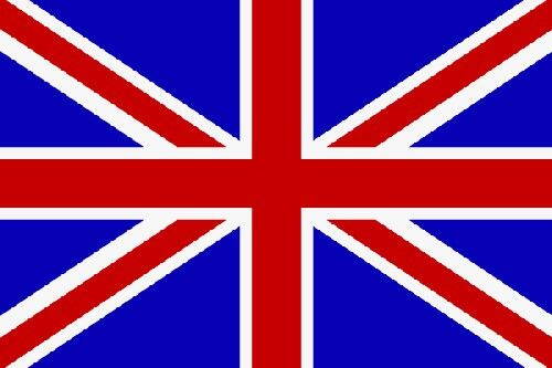 Britische Flagge mit rotem Kreuz und Diagonalkreuzen auf blauem Hintergrund