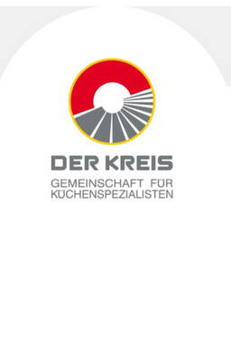 Logo von „DER KREIS – Gemeinschaft für Küchenspezialisten“ mit rot-grauem kreisförmigem Emblem und stilisierten Linien im unteren Segment