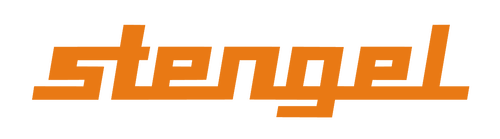 Orangefarbenes Logo mit dem Wort „stengel“ in kantiger, modern wirkender Blockschrift auf weißem Hintergrund