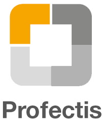 Quadratisches Profectis-Logo mit orange-grauem, geöffnetem Rahmen und Schriftzug „Profectis“ darunter