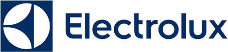 Dunkelblaues Electrolux-Logo mit stilisiertem kreisförmigem Symbol links und dem Markenschriftzug rechts auf weißem Hintergrund